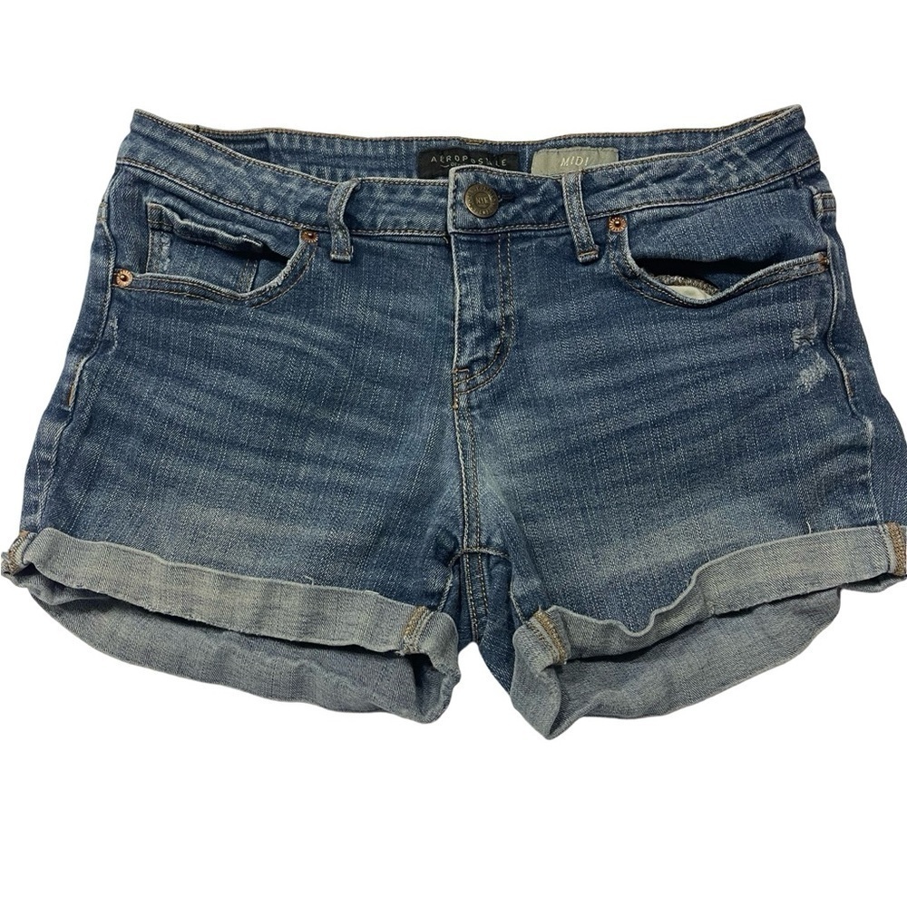Aeropostale Distressed Blue Jean Midi Shorts Size 8